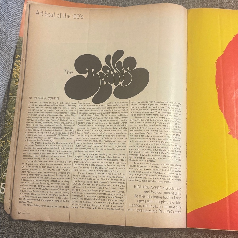 Look  Beatles John Lennon January 9, 1968 Vibrant Red and Yellow Cover - Picture 6 of 10